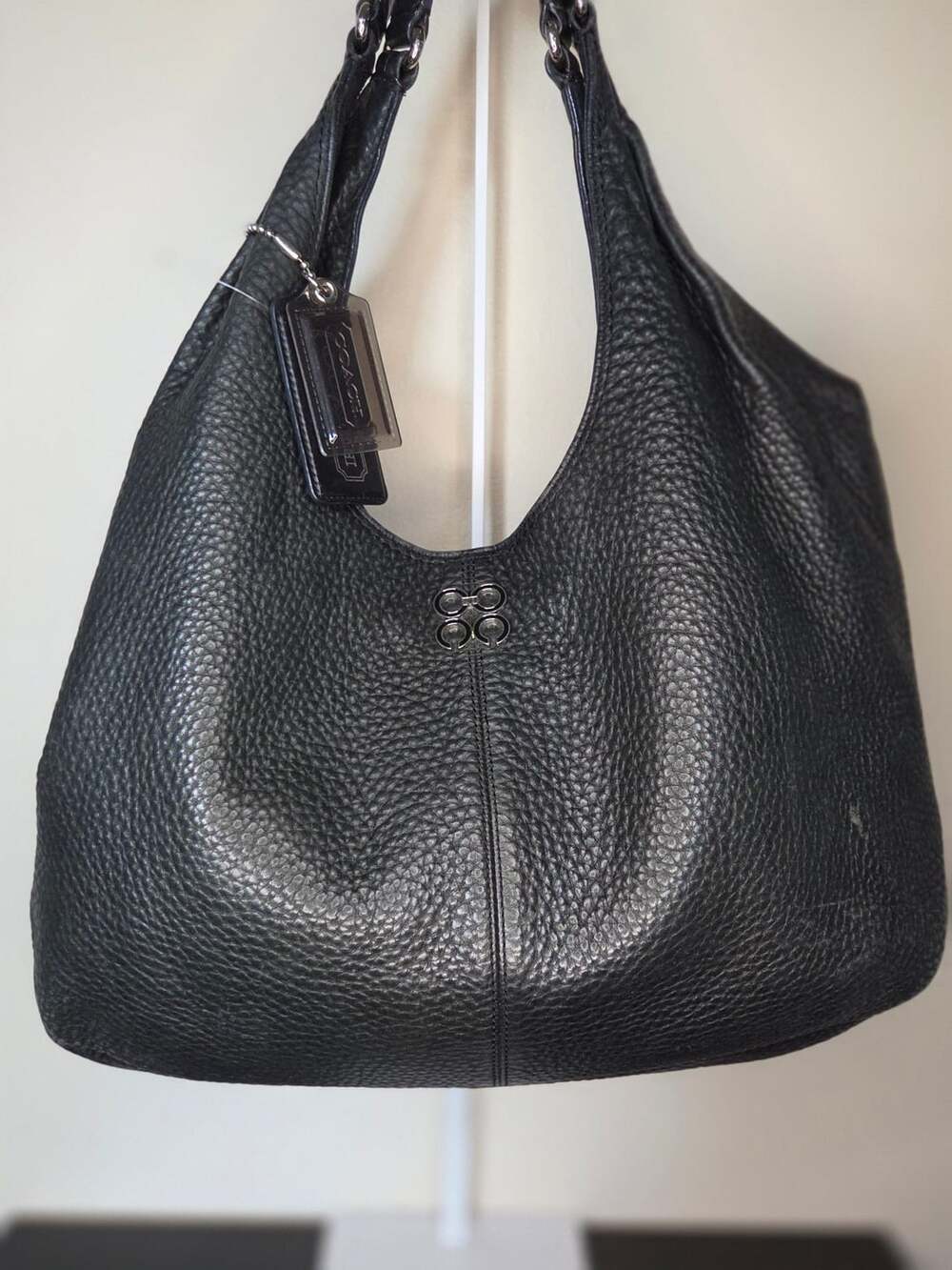 Coach Black Pebble Leather Hobo Bag Purse 14968